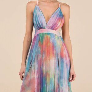 LULUS Elegant Moment Multi Watercolor Tie-Dye Backless Maxi Dress